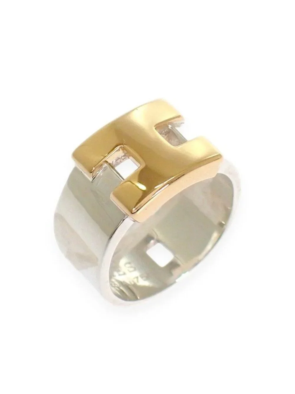 Hermes Newhela Crest S Rin 49 Full 18K Yellow Gold 925 Sterling Silver and Logo